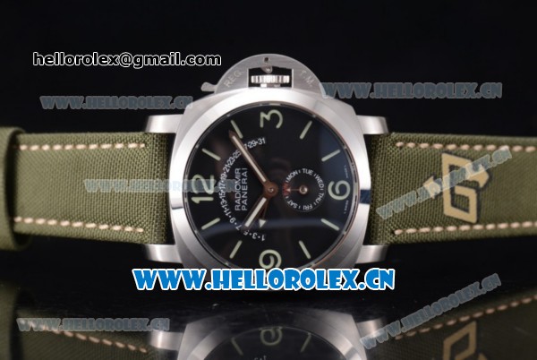 Panerai Radiomir 1940 Calendar Asia ST17 Automatic Steel Case Black Dial Stick/Arabic Number Markers and Green Leather Strap - Click Image to Close