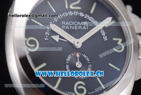 Panerai Radiomir 1940 Calendar Asia ST17 Automatic Steel Case Black Dial Stick/Arabic Number Markers and Green Leather Strap - Click Image to Close