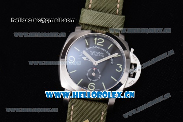 Panerai Radiomir 1940 Calendar Asia ST17 Automatic Steel Case Black Dial Stick/Arabic Number Markers and Green Leather Strap - Click Image to Close