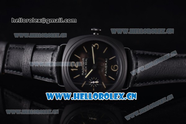 Panerai Radiomir Black Seal Pam 292 Asia 6497 Manual Winding Ceramic Case with Black Dial Stick/Arabic Number Markers and Black Leather Strap - Click Image to Close