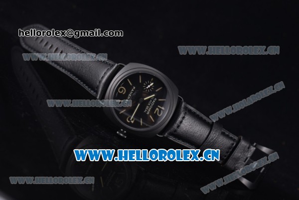 Panerai Radiomir Black Seal Pam 292 Asia 6497 Manual Winding Ceramic Case with Black Dial Stick/Arabic Number Markers and Black Leather Strap - Click Image to Close