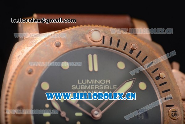 Panerai Luminor Submersible 1950 3 Days Clone P.9000 Automatic Rose Gold Case with Green Dial Brown Leather Strap and Dot Markers (KW) - Click Image to Close