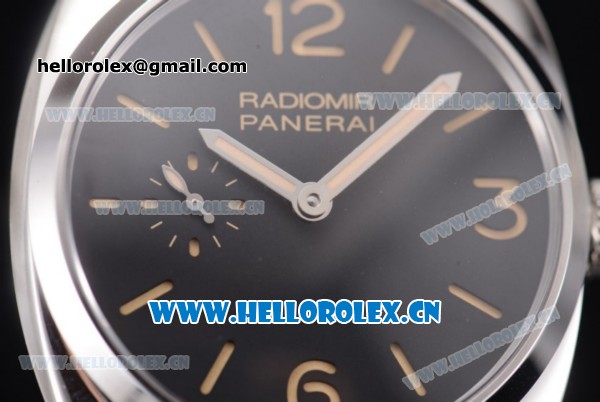 Panerai Radiomir 1940 Clone Panerai P.999/1 Manual Winding Steel Case with Black Dial Black Leather Strap and Stick/Arabic Numeral Markers (KW) - Click Image to Close