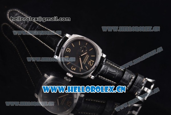 Panerai Radiomir 1940 Clone Panerai P.999/1 Manual Winding Steel Case with Black Dial Black Leather Strap and Stick/Arabic Numeral Markers (KW) - Click Image to Close