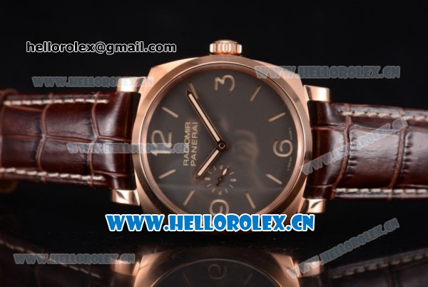 Panerai Radiomir 1940 Clone Panerai P.2002/1 Manual Winding Rose Gold Case with Brown Dial and Stick/Arabic Numeral Markers (KW) - Click Image to Close