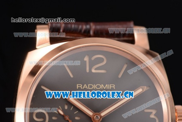 Panerai Radiomir 1940 Clone Panerai P.2002/1 Manual Winding Rose Gold Case with Brown Dial and Stick/Arabic Numeral Markers (KW) - Click Image to Close
