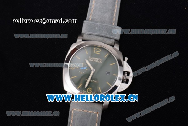 Panerai Luminor Marina 1950 3 Days Asia ST25 Automatic Steel Case with Green Dial Stick/Arabic Numeral Markers and Grey Leather Strap - Click Image to Close