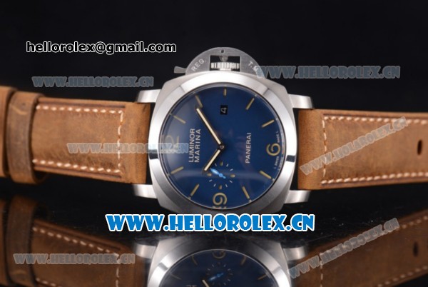 Panerai Luminor Marina 1950 3 Days Asia ST25 Automatic Steel Case with Blue Dial Stick/Arabic Numeral Markers and Brown Leather Strap - Click Image to Close