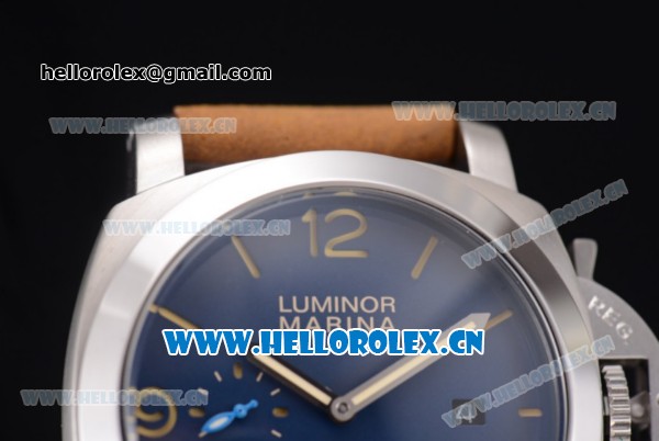 Panerai Luminor Marina 1950 3 Days Asia ST25 Automatic Steel Case with Blue Dial Stick/Arabic Numeral Markers and Brown Leather Strap - Click Image to Close