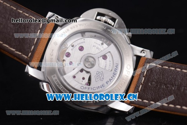 Panerai Luminor Marina Automatic Clone Panerai 9010 Automatic Steel Case with White Dial Arabic Numeral Markers and Brown Leather Strap (ZF) - Click Image to Close