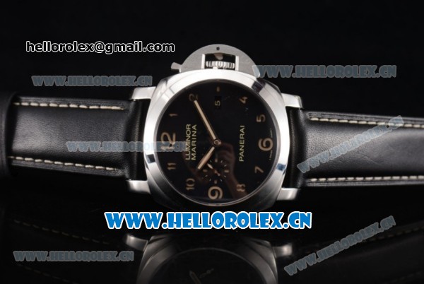 Panerai Luminor Marina 1950 3 Days Clone P.9000 Automatic Steel Case with Black Dial and Arabic Numeral Markers Black Leather Strap (ZF) - Click Image to Close