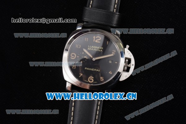Panerai Luminor Marina 1950 3 Days Clone P.9000 Automatic Steel Case with Black Dial and Arabic Numeral Markers Black Leather Strap (ZF) - Click Image to Close
