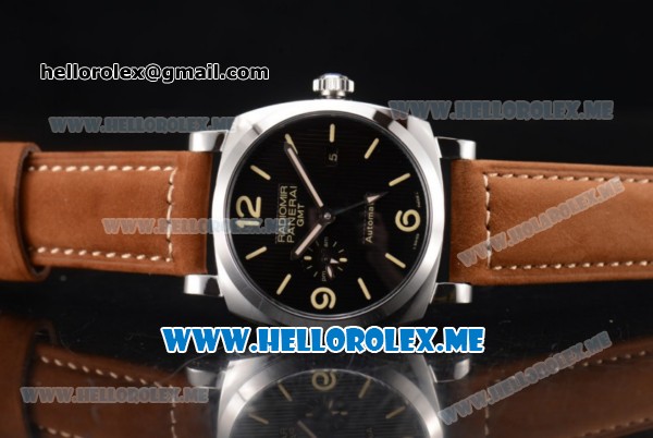 Panerai Radiomir 1940 3 Days GMT Asia ST25 Automatic Steel Case with Black Dial and Brown Leather Strap Stick/Arabic Numeral Markers - Click Image to Close