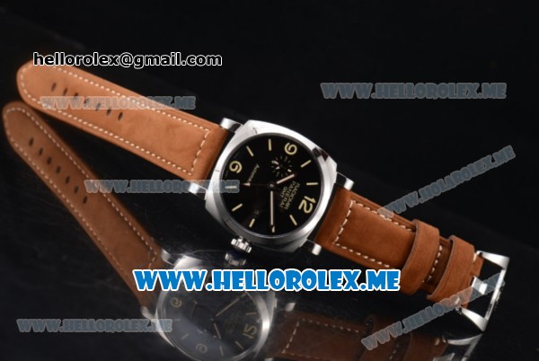 Panerai Radiomir 1940 3 Days GMT Asia ST25 Automatic Steel Case with Black Dial and Brown Leather Strap Stick/Arabic Numeral Markers - Click Image to Close