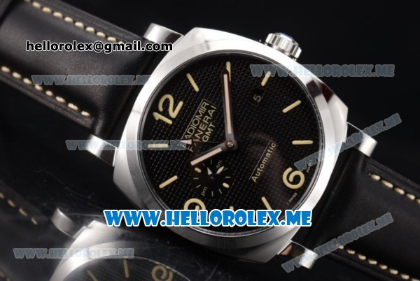 Panerai Radiomir 1940 3 Days GMT Automatic Asia ST25 Automatic Steel Case with Black Dial and Black Leather Strap Stick/Arabic Numeral Markers - Click Image to Close
