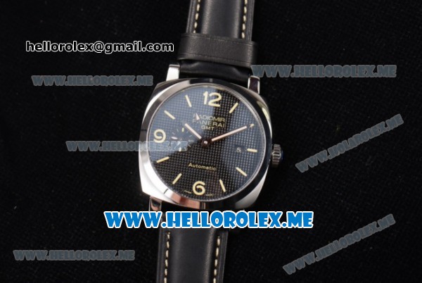 Panerai Radiomir 1940 3 Days GMT Automatic Asia ST25 Automatic Steel Case with Black Dial and Black Leather Strap Stick/Arabic Numeral Markers - Click Image to Close