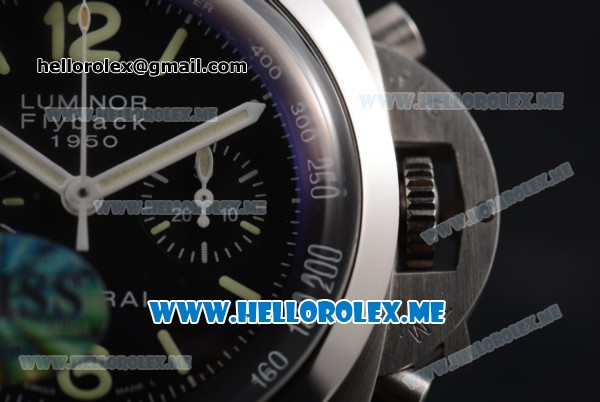 Panerai Luminor 1950 Chrono Flyback PAM 212 Swiss Valjoux 7750 Automatic Steel Case with Black Dial and Black Rubber Strap Stick/Arabic Numeral Markers - Click Image to Close
