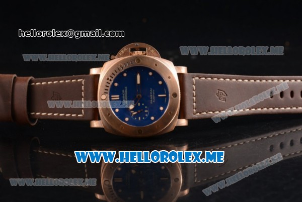 Panerai Luminor Submersible 1950 3 Days Automatic PAM 671 Clone P.9000 Automatic Bronzo Case with Blue Dial and Brown Leather Strap - 1:1 Original (KW) - Click Image to Close