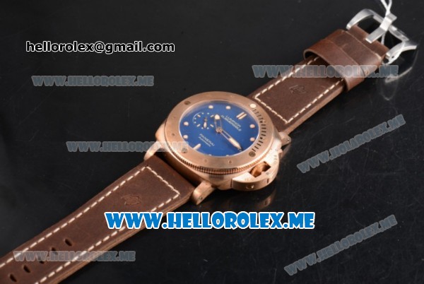 Panerai Luminor Submersible 1950 3 Days Automatic PAM 671 Clone P.9000 Automatic Bronzo Case with Blue Dial and Brown Leather Strap - 1:1 Original (KW) - Click Image to Close