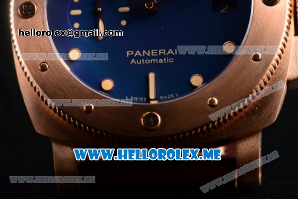Panerai Luminor Submersible 1950 3 Days Automatic PAM 671 Clone P.9000 Automatic Bronzo Case with Blue Dial and Brown Leather Strap - 1:1 Original (ZF) - Click Image to Close