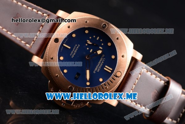 Panerai Luminor Submersible 1950 3 Days Automatic PAM 671 Clone P.9000 Automatic Bronzo Case with Blue Dial and Brown Leather Strap - 1:1 Original (ZF) - Click Image to Close