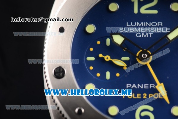 Panerai Luminor Submersible "Pole2Pole" PAM 719 Clone P.9000 Automatic Steel Case with Blue Dial and Black Rubber Strap (KW) - Click Image to Close