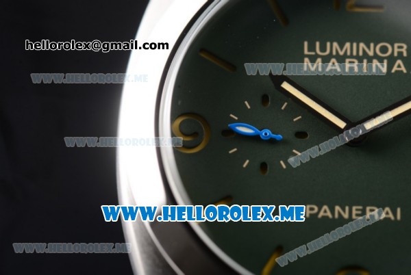Panerai Luminor Marina 1950 3 Days PAM 033 Asia ST25 Automatic Steel Case with Green Dial and Grey Leather Strap Stick/Arabic Numeral Markers - Click Image to Close