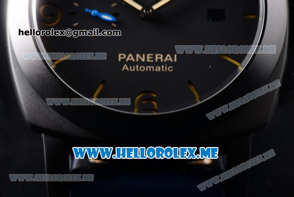 Panerai Luminor Marina 1950 3 Days PAM00394 Asia ST25 Automatic PVD Case with Black Dial and Blue Leather Strap Stick/Arabic Numeral Markers - Click Image to Close