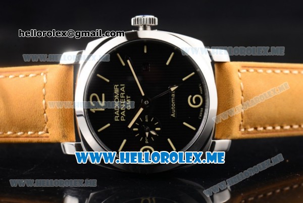 Panerai Radiomir 1940 3 Days GMT Automatic PAM00627 Asia ST25 Automatic Steel Case with Black Dial and Brown Leather Strap Stick/Arabic Numeral Markers - Click Image to Close