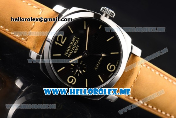 Panerai Radiomir 1940 3 Days GMT Automatic PAM00627 Asia ST25 Automatic Steel Case with Black Dial and Brown Leather Strap Stick/Arabic Numeral Markers - Click Image to Close