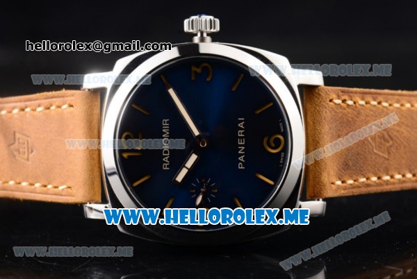 Panerai Radiomir 1940 3 Days PAM690 Asia Manual Winding Steel Case with Blue Dial and Brown Leather Strap Stick/Arabic Numeral Markers - Click Image to Close