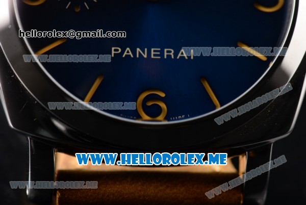 Panerai Radiomir 1940 3 Days PAM690 Asia Manual Winding Steel Case with Blue Dial and Brown Leather Strap Stick/Arabic Numeral Markers - Click Image to Close