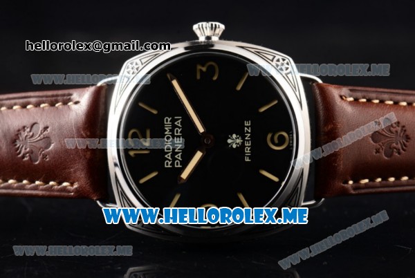 Panerai Radiomir Firenze 3 Days PAM604 Asia Manual Winding Steel Case with Black Dial and Brown Leather Strap Stick/Arabic Numeral Markers - Click Image to Close