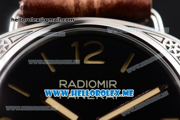 Panerai Radiomir Firenze 3 Days PAM604 Asia Manual Winding Steel Case with Black Dial and Brown Leather Strap Stick/Arabic Numeral Markers - Click Image to Close