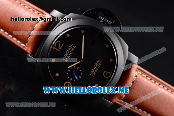 Panerai Luminor Marina 1950 Carbotech 3 Days Automatic PAM661 Asia ST25 Automatic PVD Case with Black Dial and Brown Leather Strap Dot/Arabic Numeral Markers - Click Image to Close