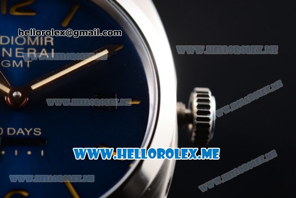 Panerai Radiomir 1940 10 Days GMT Automatic PAM00689 Asia ST25 Automatic Steel Case with Blue Dial and Blue Leather Strap Stick/Arabic Numeral Markers - Click Image to Close