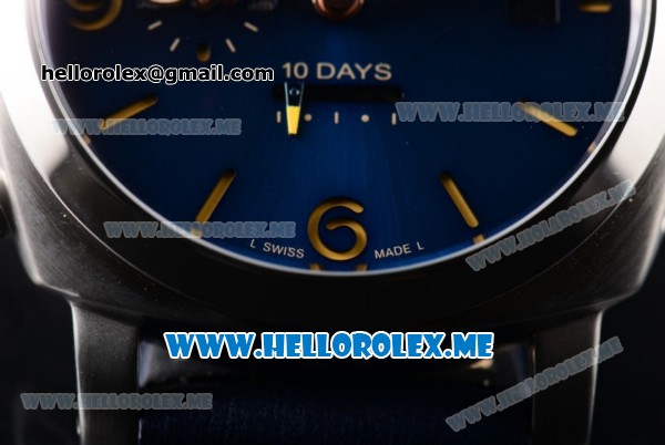 Panerai Radiomir 1940 10 Days GMT Automatic PAM00689 Asia ST25 Automatic Steel Case with Blue Dial and Blue Leather Strap Stick/Arabic Numeral Markers - Click Image to Close