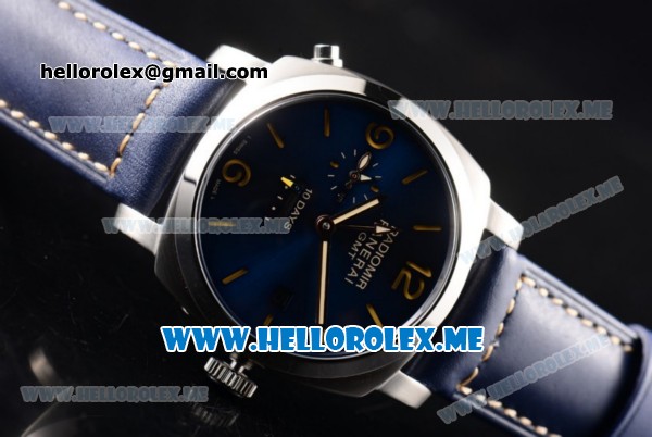 Panerai Radiomir 1940 10 Days GMT Automatic PAM00689 Asia ST25 Automatic Steel Case with Blue Dial and Blue Leather Strap Stick/Arabic Numeral Markers - Click Image to Close