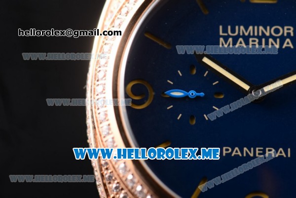Panerai Luminor Marina 1950 3 Days Automatic PAM 313 Asia ST25 Automatic Rose Gold Case with Blue Dial and Blue Leather Strap Diamonds Bezel - Click Image to Close