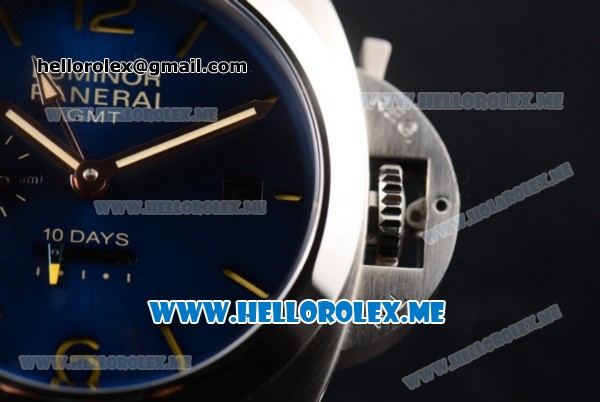 Panerai Radiomir 1940 10 Days GMT Automatic PAM00689 Asia ST25 Automatic Steel Case with Blue Dial and Stick/Arabic Numeral Markers Blue Leather Strap - Click Image to Close