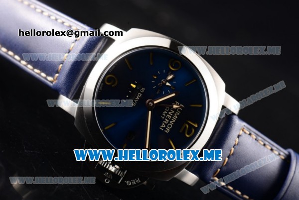 Panerai Radiomir 1940 10 Days GMT Automatic PAM00689 Asia ST25 Automatic Steel Case with Blue Dial and Stick/Arabic Numeral Markers Blue Leather Strap - Click Image to Close