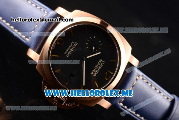 Panerai Luminor Marina 1950 3 Days Automatic PAM00359R Asia ST25 Automatic Rose Gold Case with Black Dial and Stick/Arabic Numeral Markers Blue Leather Strap - Click Image to Close