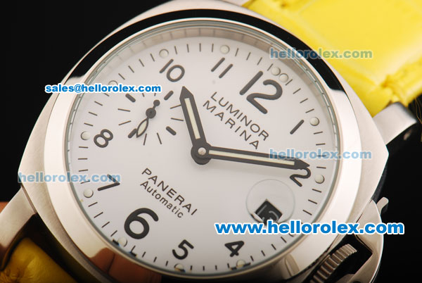Panerai Luminor Marina Pam 049 Automatic Movement White Dial with Black Arabic Numerals and Yellow Leather Strap-Lady Model - Click Image to Close