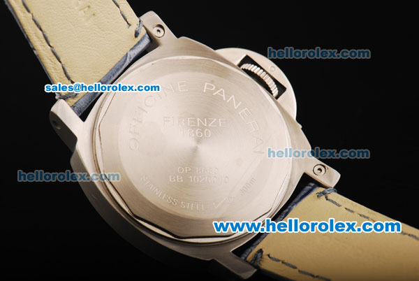 Panerai Luminor Marina Pam 049 Automatic Movement Steel Case with White Dial and Blue Leather Strap-Lady Model - Click Image to Close