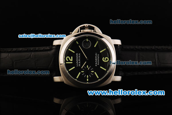 Panerai Luminor Marina Pam 104 Automatic Movement Steel Case with Black Dial and Green Markers - Click Image to Close