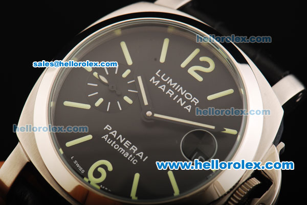 Panerai Luminor Marina Pam 104 Automatic Movement Steel Case with Black Dial and Green Markers - Click Image to Close