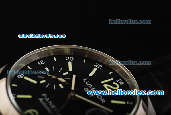 Panerai Luminor GMT Automatic Movement Black Dial with Green Markers and Black Leather Strap - Click Image to Close