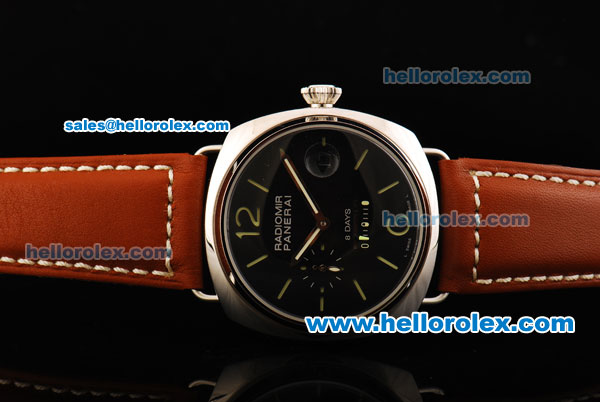 Panerai Radiomir 8 Days Automatic Movement Steel Case with Black Dial and Brown Leather Strap - Click Image to Close