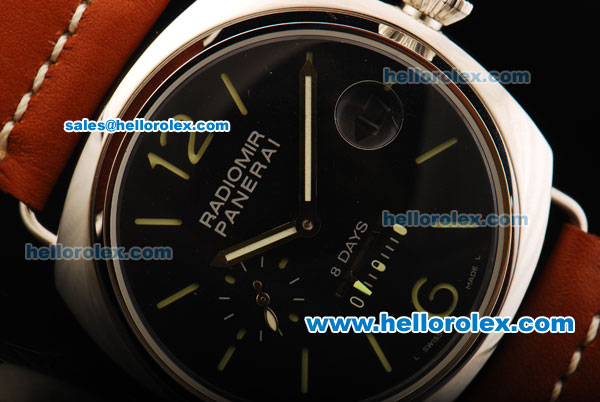 Panerai Radiomir 8 Days Automatic Movement Steel Case with Black Dial and Brown Leather Strap - Click Image to Close