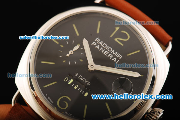 Panerai Radiomir 8 Days Automatic Movement Steel Case with Black Dial and Brown Leather Strap - Click Image to Close